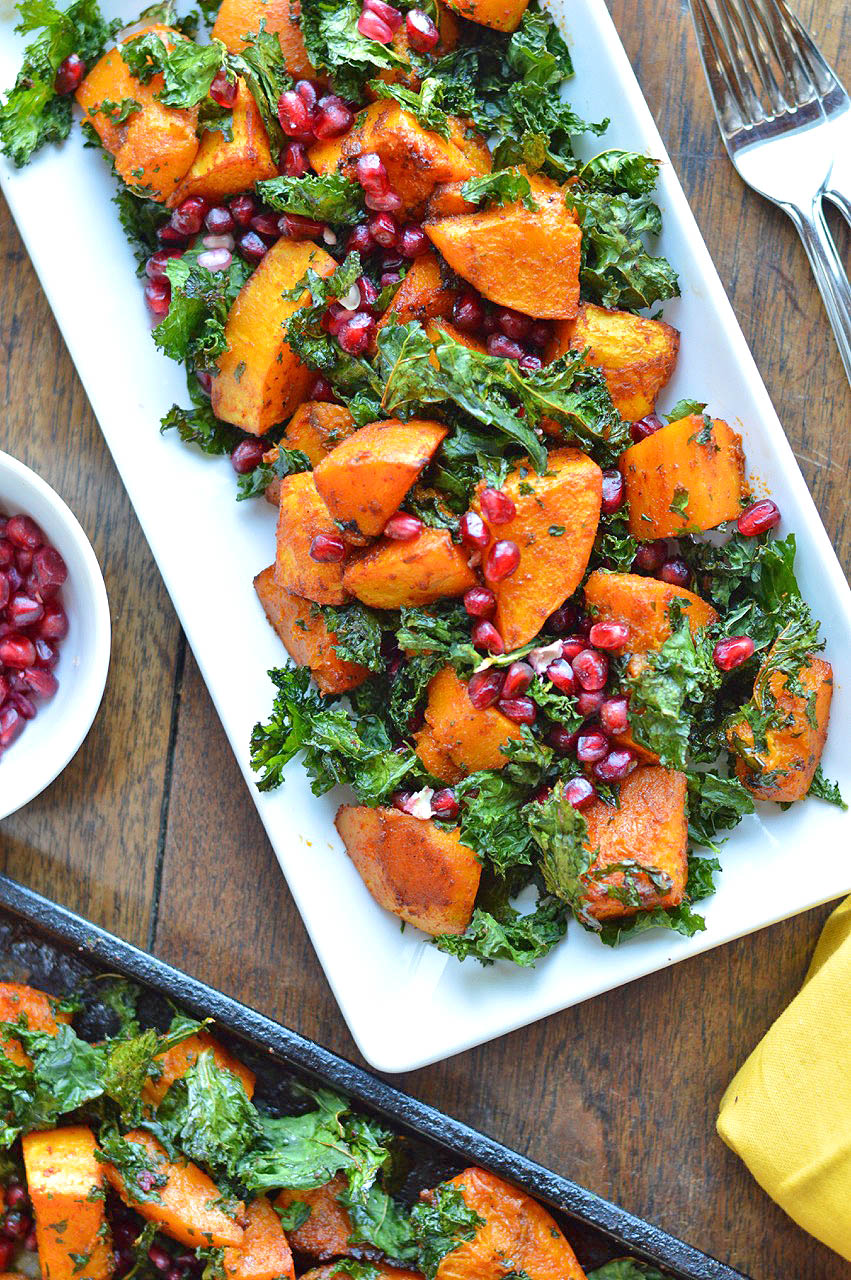 Roasted Butternut Squash W Crispy Kale Pomegranate Seeds 