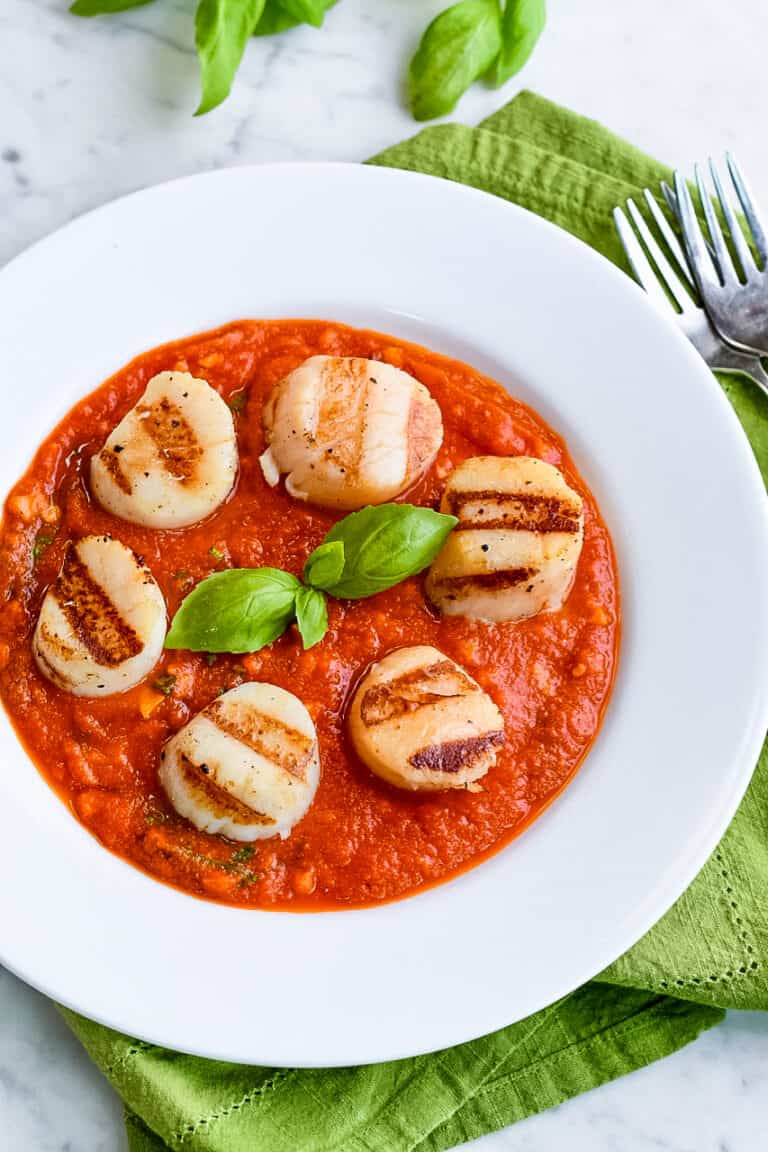 Grilled Scallops with Grilled Tomato Sauce (Paleo, Gluten Free)