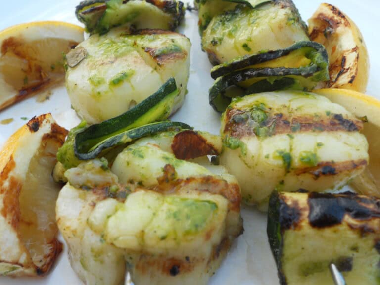Grilled Scallop Skewers with Parsley Garlic Sauce