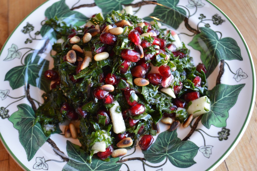 Kale Salad with Pomegranate Seeds and Apples
