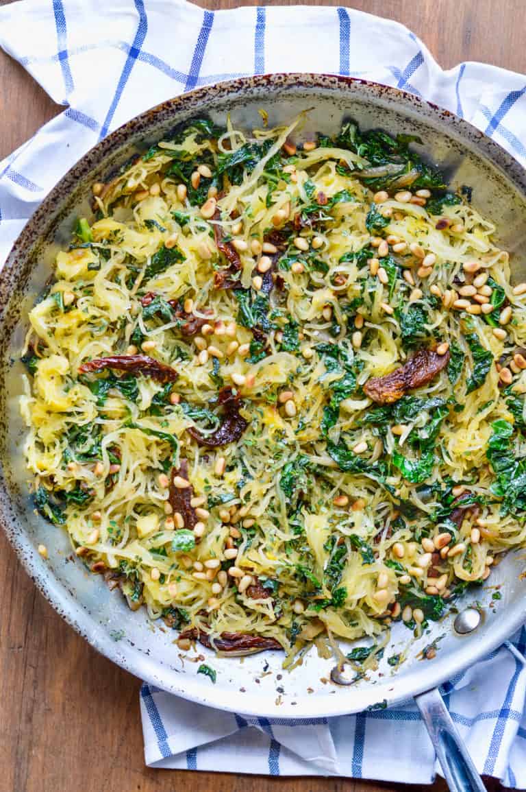 Spaghetti Squash with Kale and Sun Dried Tomatoes | Eat Well Enjoy Life