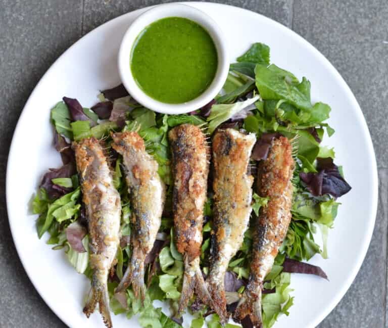 Almond Crusted Sardines with Parsley Sauce