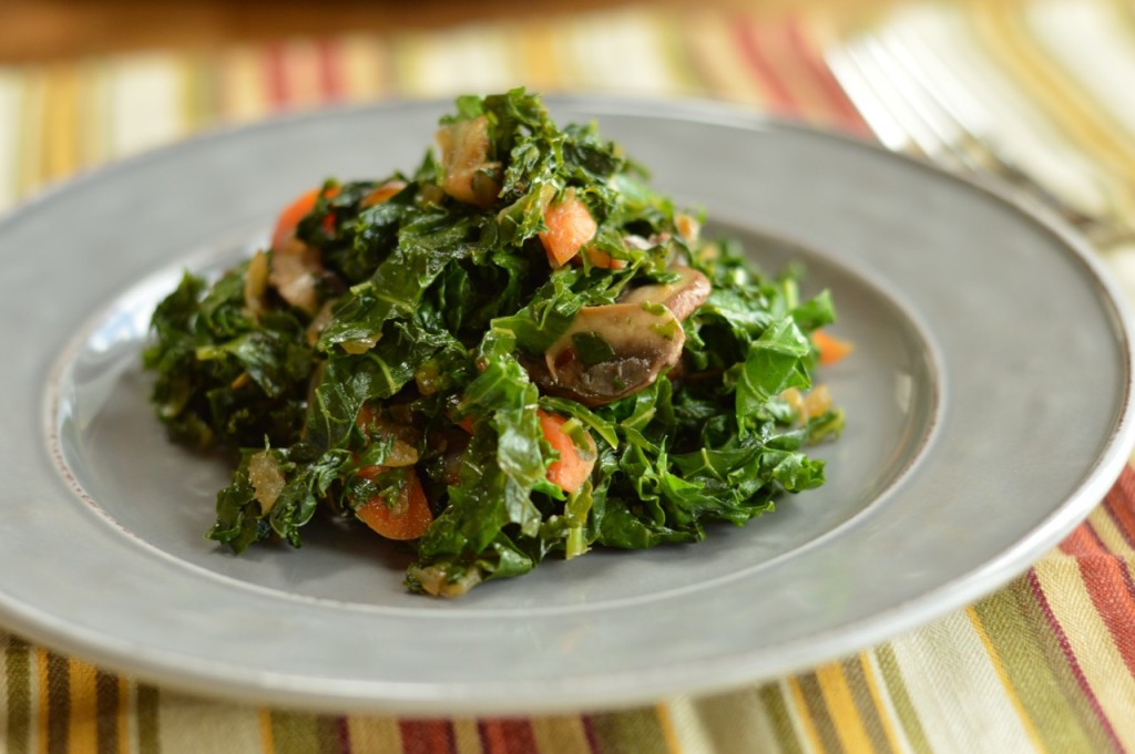 Sauteed Kale with Mushrooms and Carrots