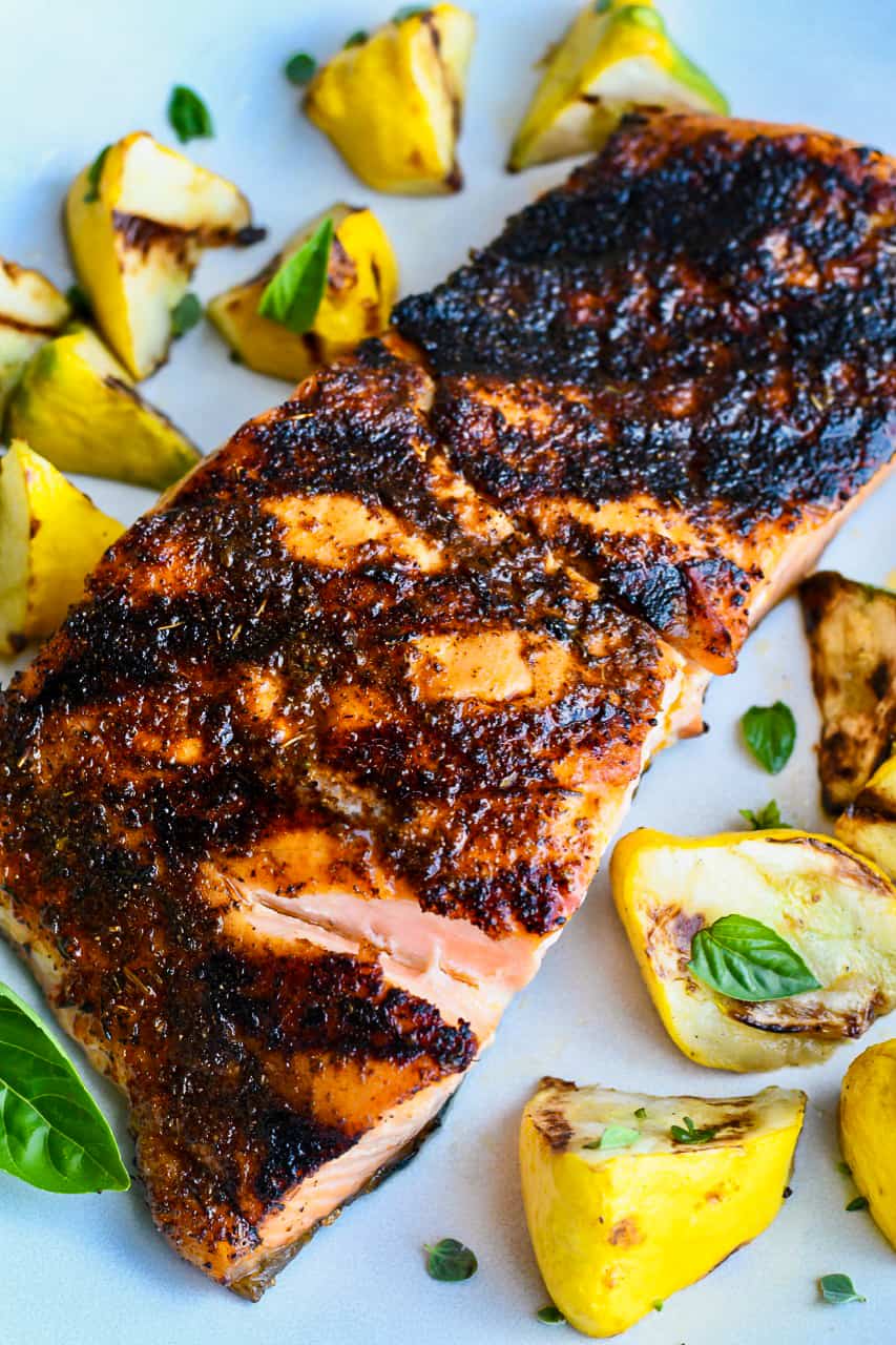 Blackened Salmon on The Grill close up