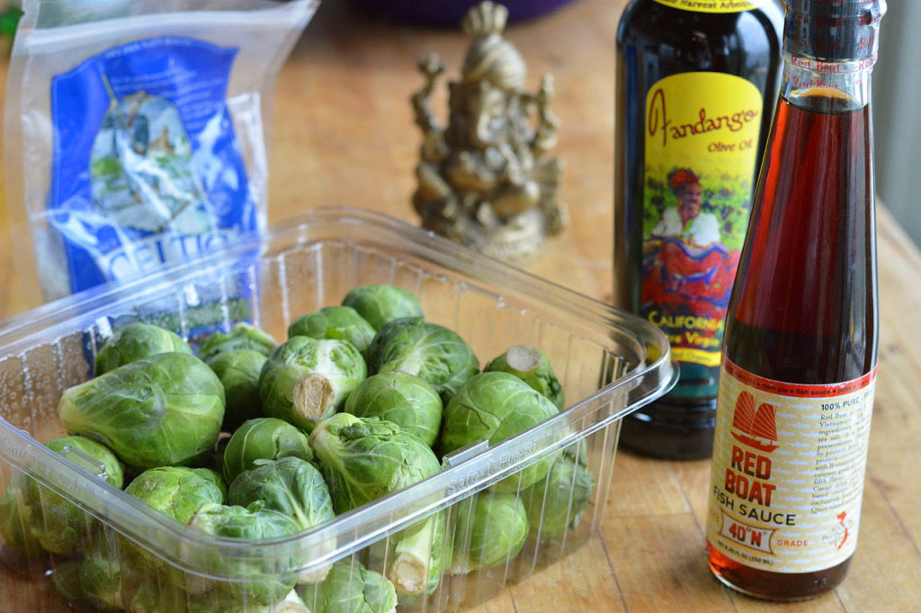 Appetizer Brussels Sprouts Steeped in Olive Oil and Fish Sauce