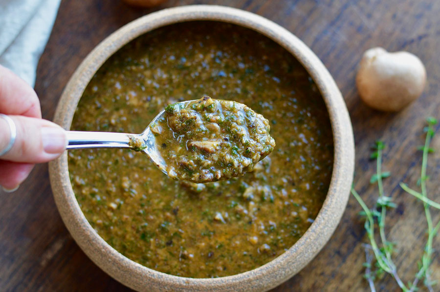 Mushroom Spinach Soup with Middle Eastern Spices