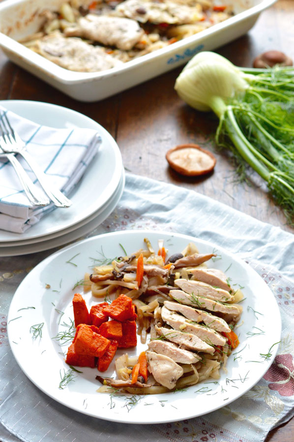 Oil-Free Baked Chicken with Fennel and Mushrooms