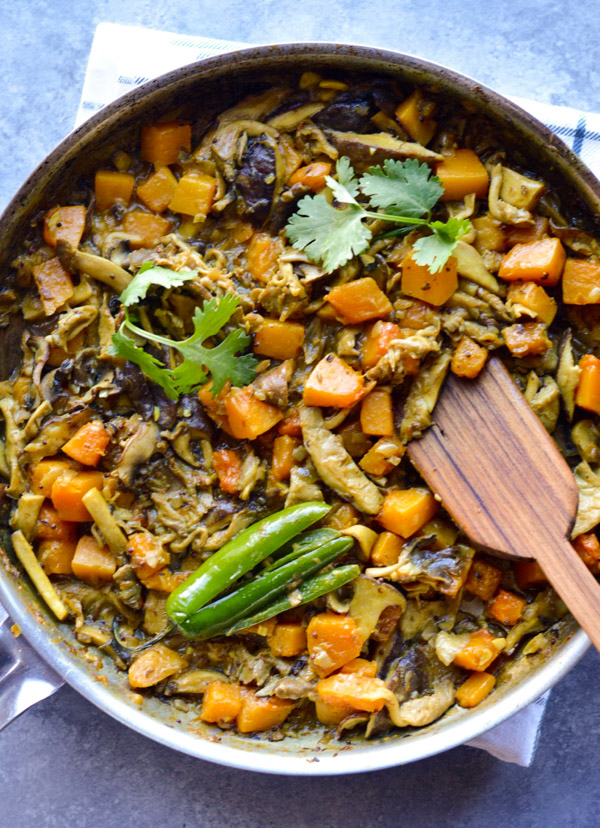 Wild Mushroom and Butternut Squash Curry in pan