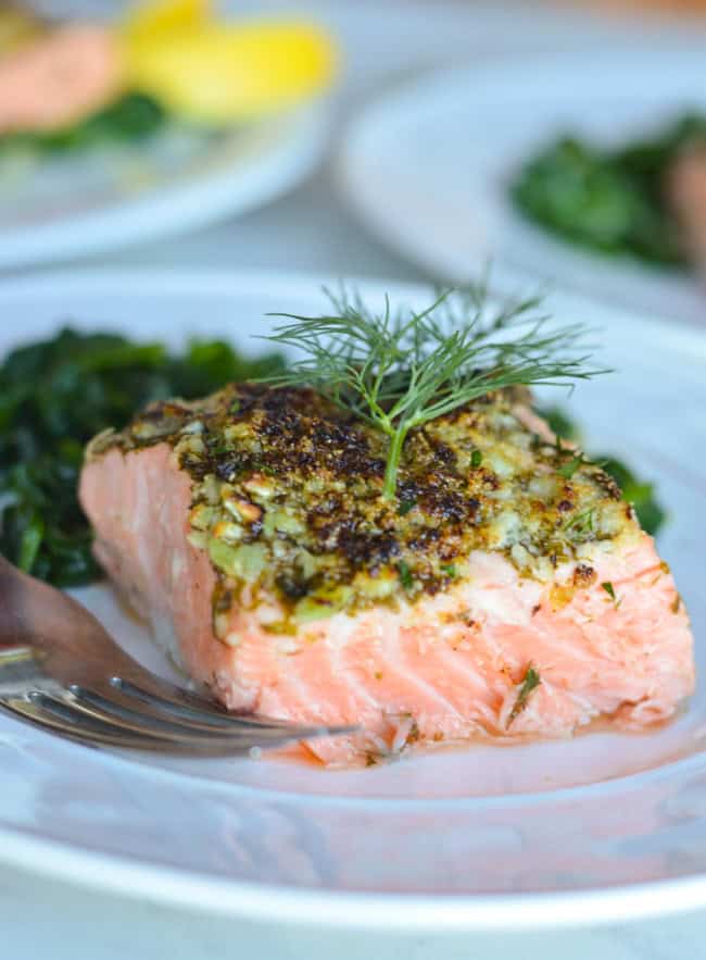 Lemon Garlic Herb Crusted Salmon | Reduce Your Cravings Now