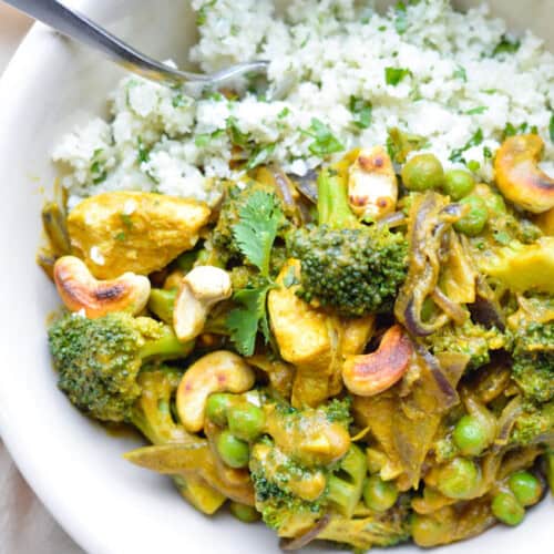 Pumpkin Cashew Curry with Cauliflower Coconut Rice | Paleo or Vegan Option