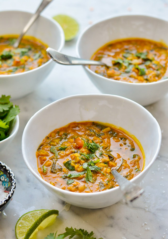 Golden Red Lentil and Kale Soup (Vegan) 3 bowls