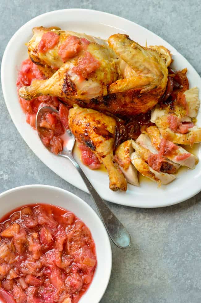 Roasted Chicken with Rhubarb Ginger Sauce