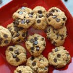 vegan chocolate chip cookies red plate