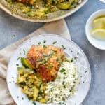 Moroccan Chicken with Saffron and Zucchini plate & pan