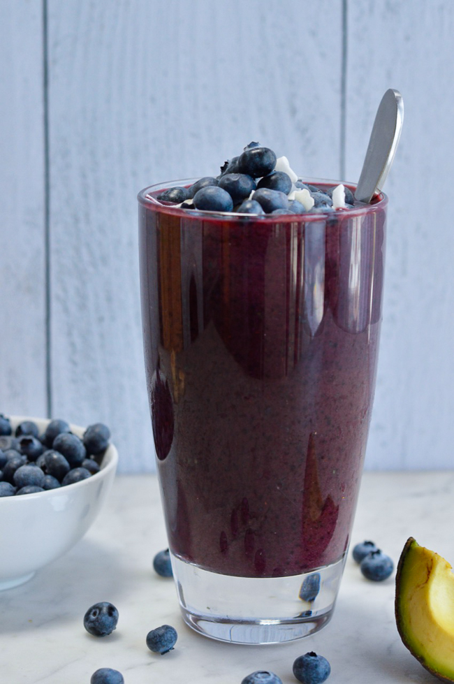 Balancing Creamy Blueberry Smoothie close side view
