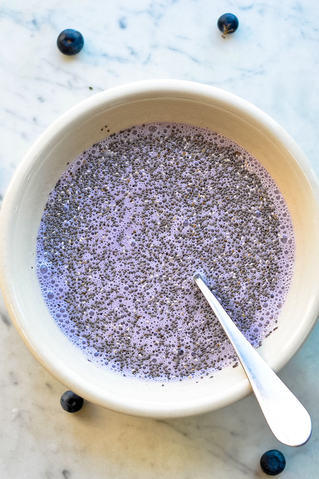 Blueberry Chia Pudding making in bowl