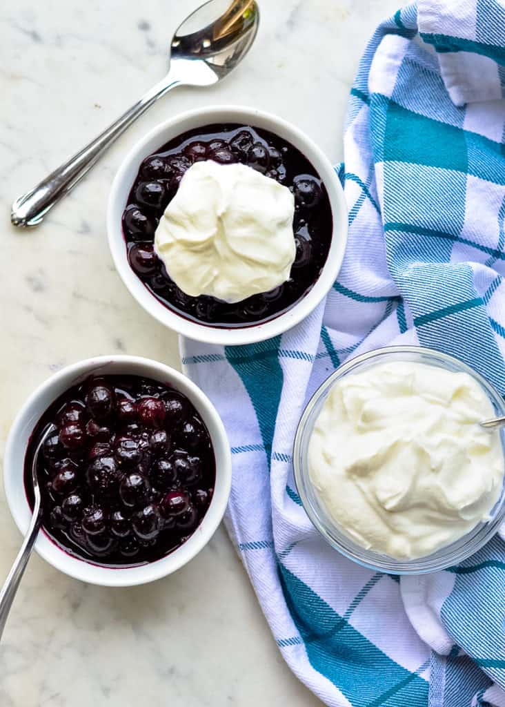 Easy Blueberry Compote 2 bowls and yogurt