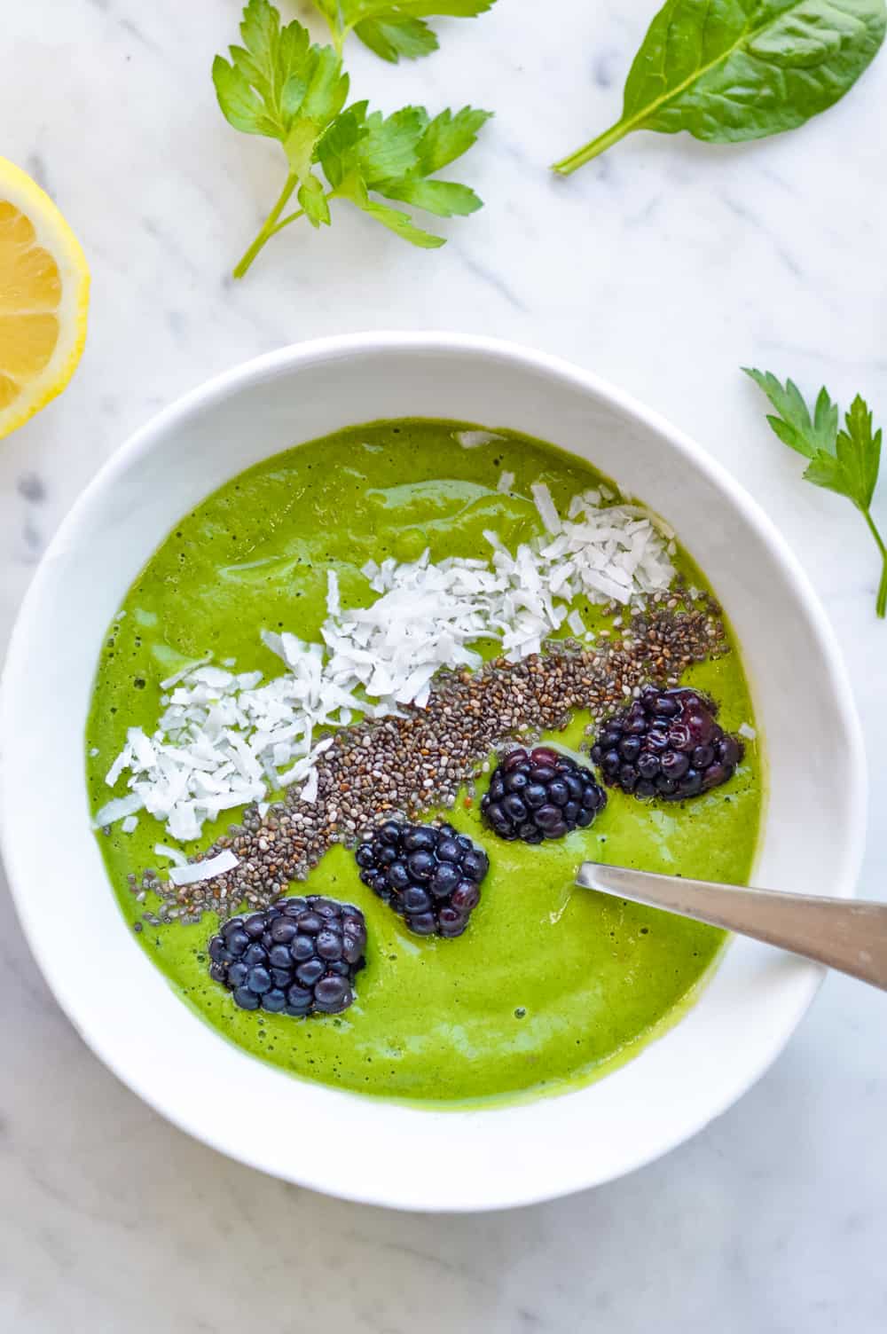 Lemon Green Smoothie Bowl with spoon