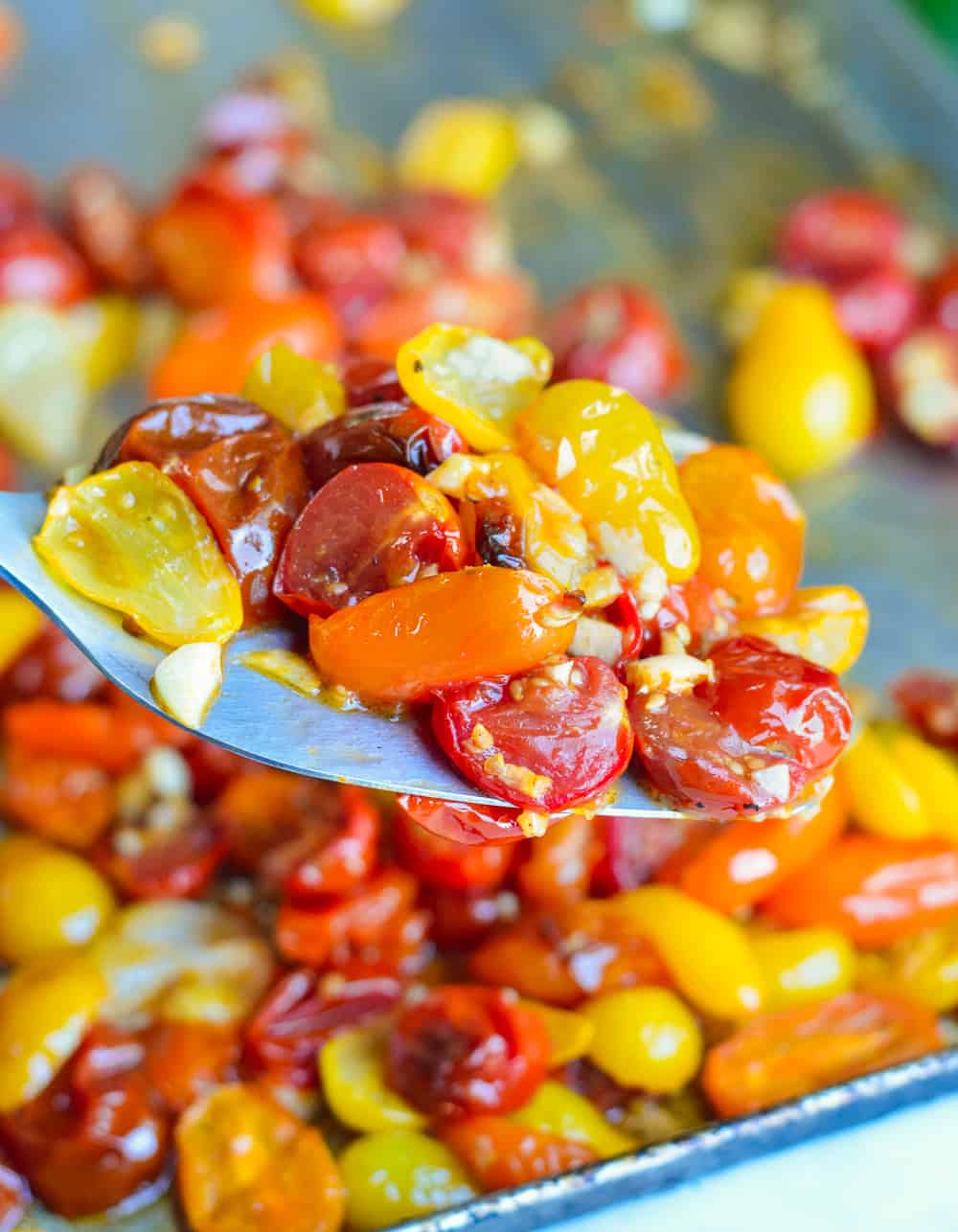 Roasted Jammy Cherry Tomatoes on spatula