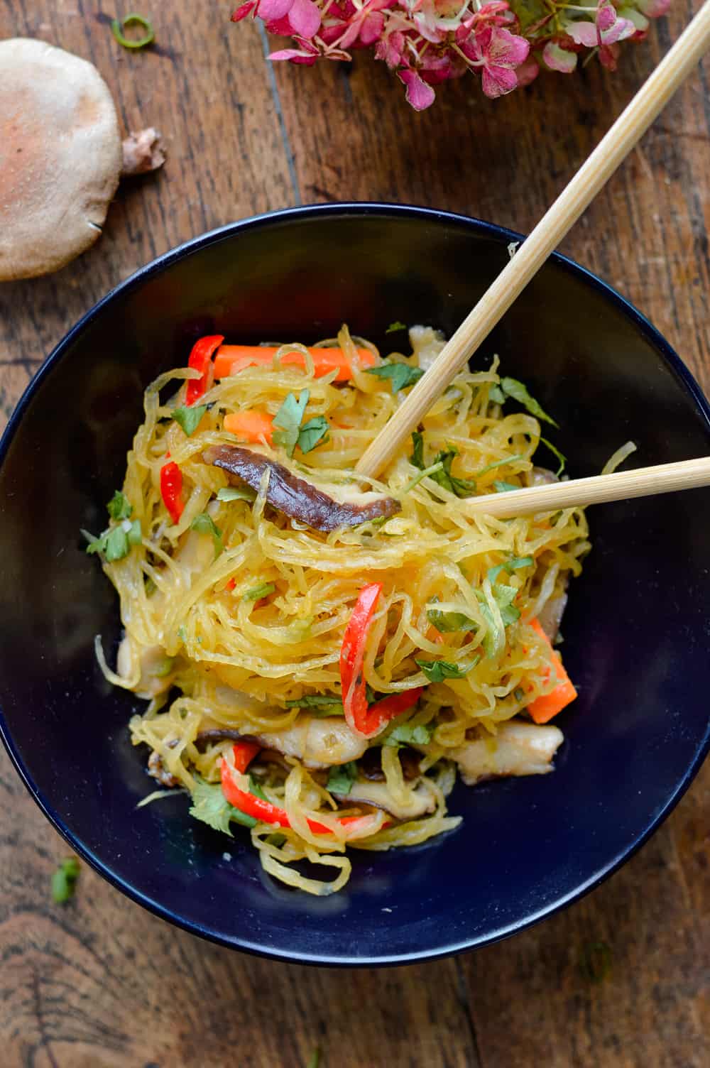 Asian Spaghetti Squash Noodle Stir Fry bowl