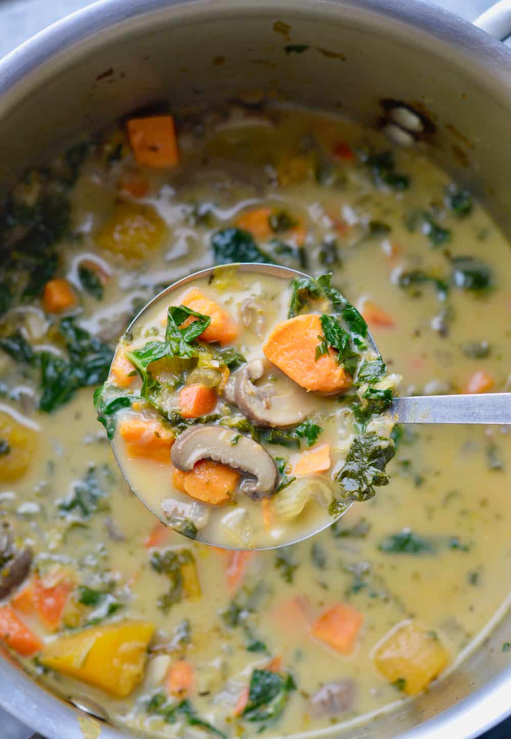 Cozy Mushroom Vegetable Soup in pot