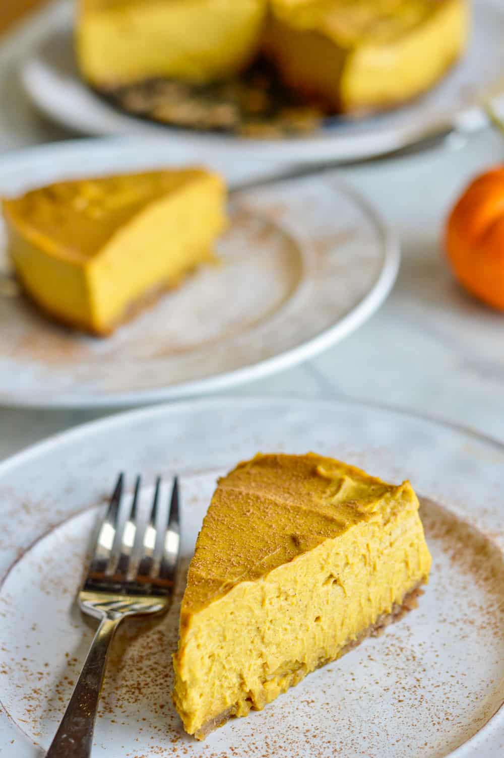 Creamy Paleo Pumpkin Cheesecake 2 slices from whole