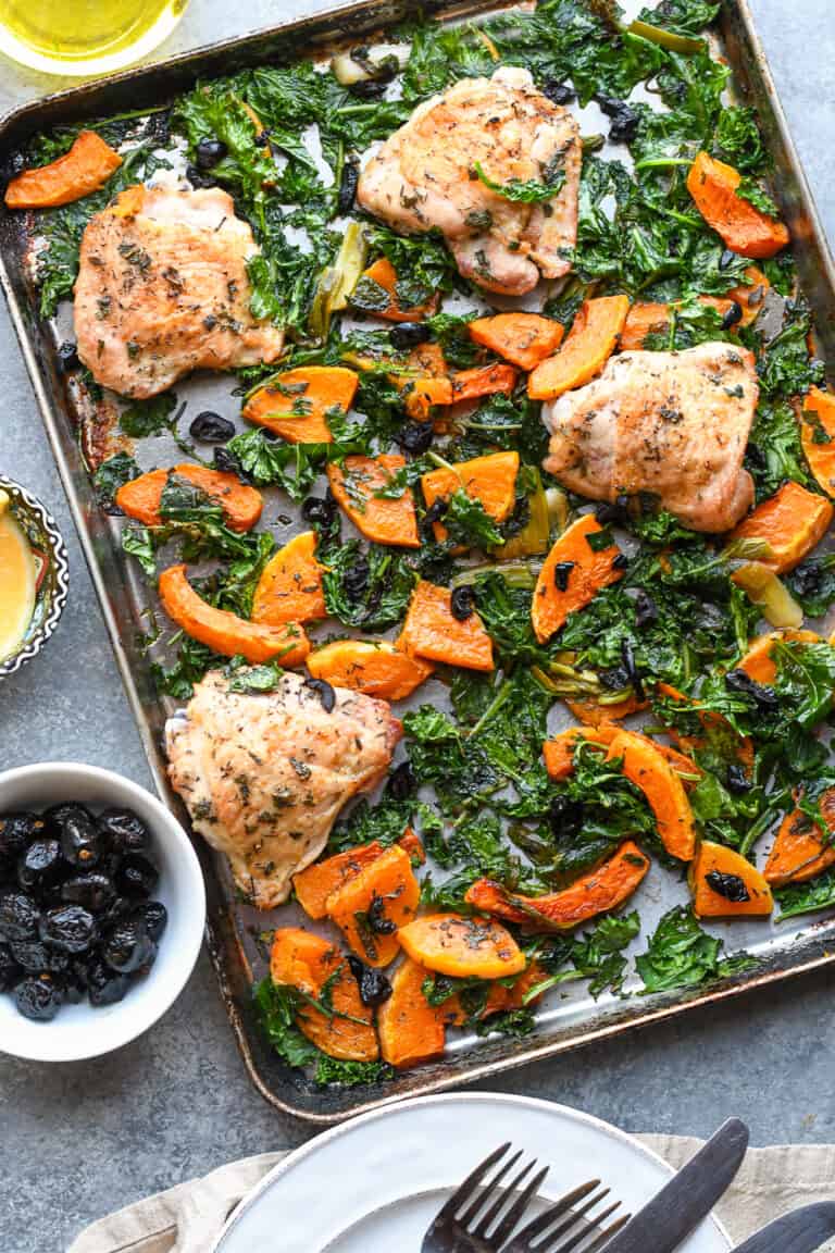 Sheet Pan Chicken with Butternut Squash and Kale