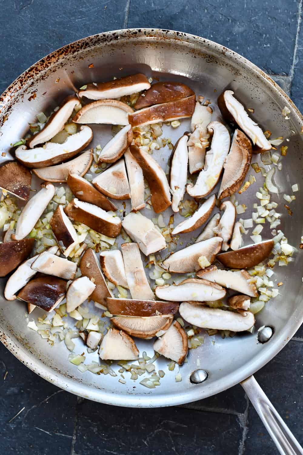 Paleo Mushroom Risotto mushrooms in pan