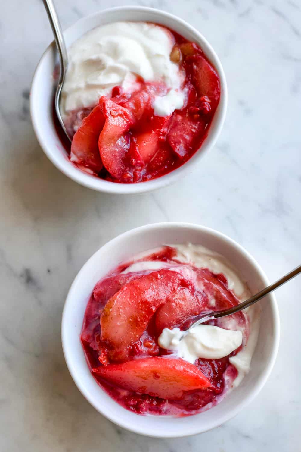 Sauteed Pears with Raspberries and Coconut Yogurt 2 bowls