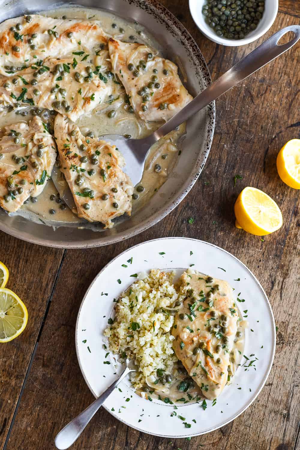 chicken piccata pan and plate