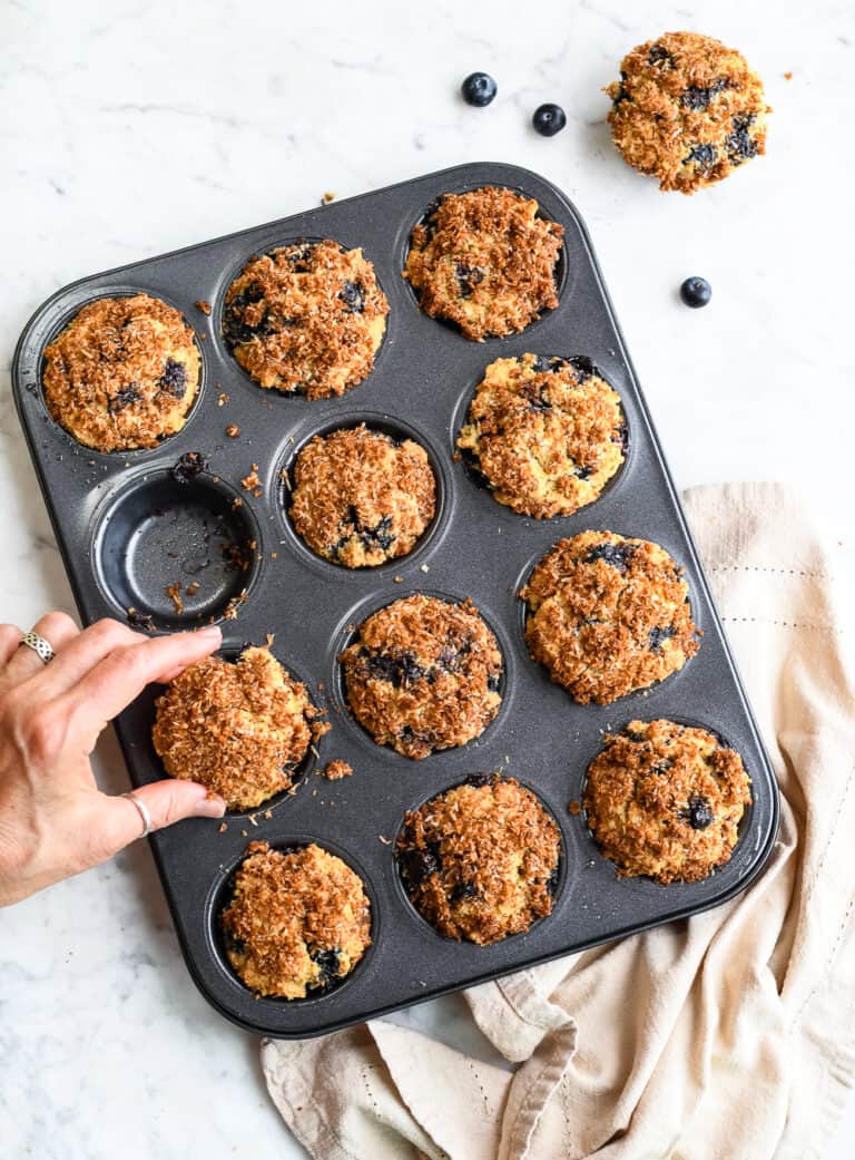Paleo Blueberry Muffins with Coconut Crumb Topping