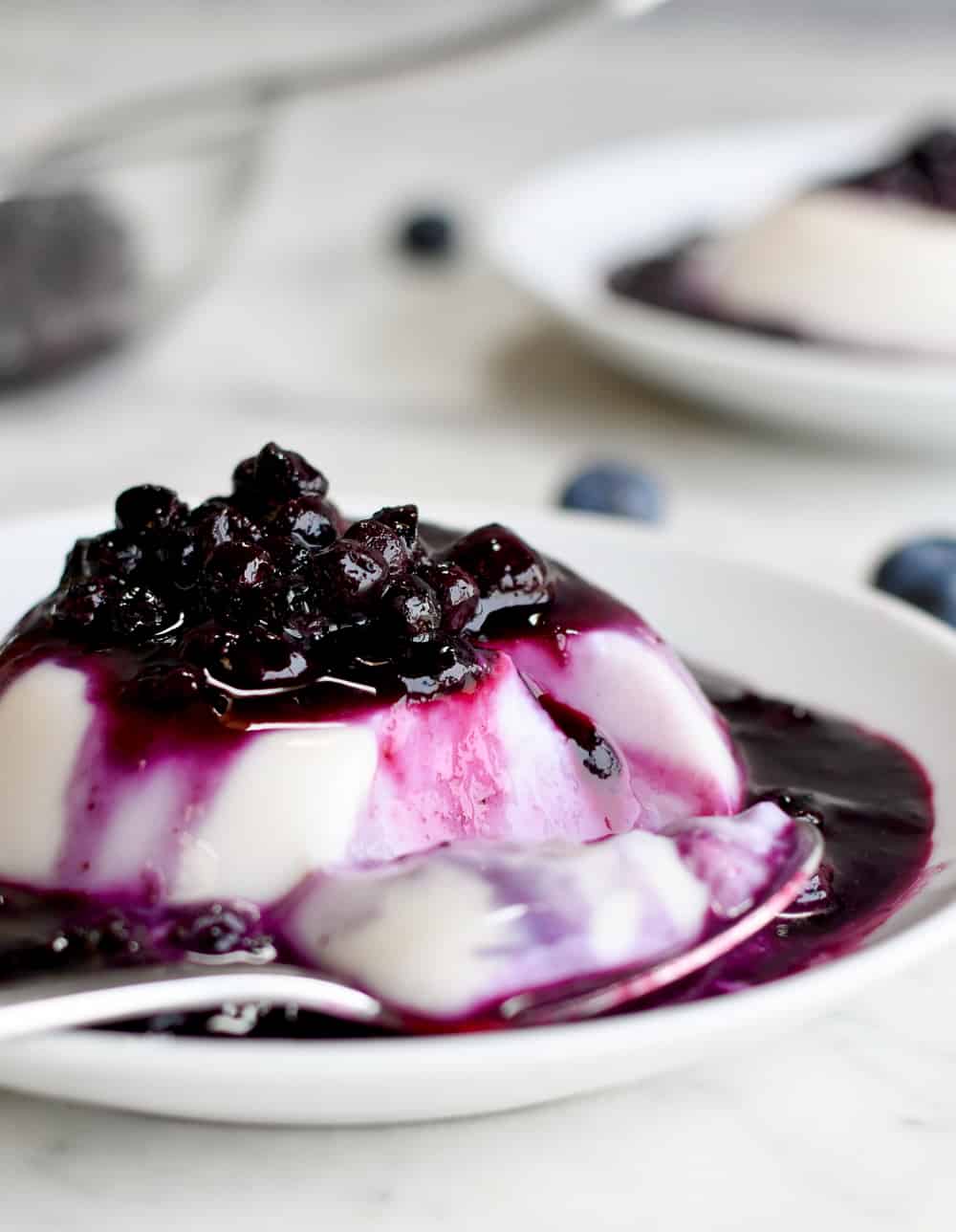 Blueberry Panna Cotta with spoon