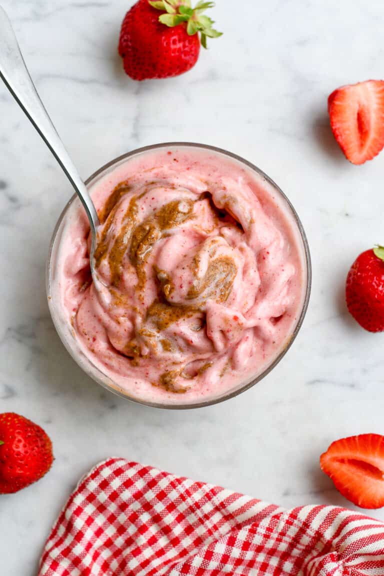 Vegan Strawberry Almond Butter ‘Ice Cream’ (5 Minutes)