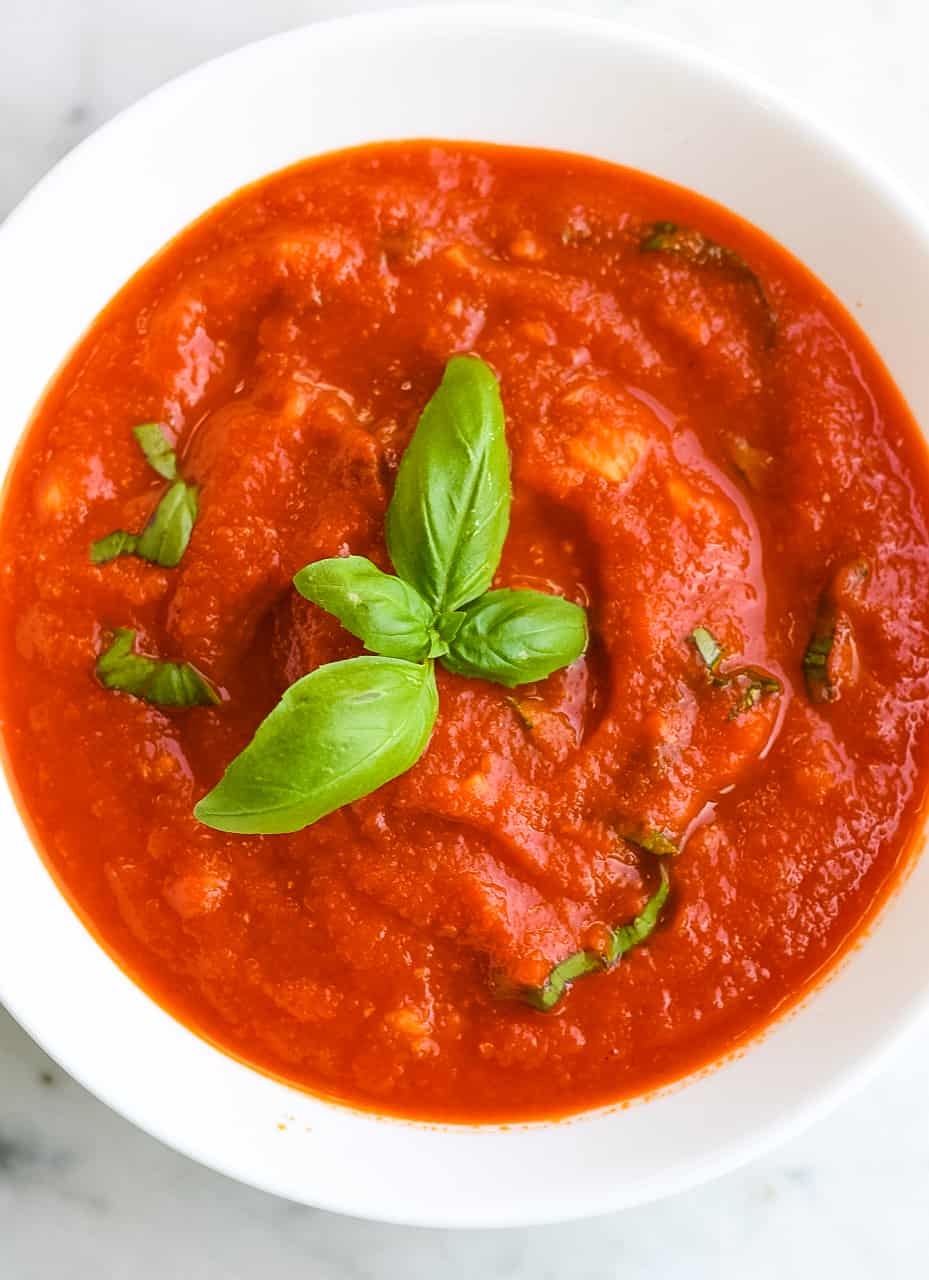 Easy Grilled Fresh Tomato Sauce in bowl close up
