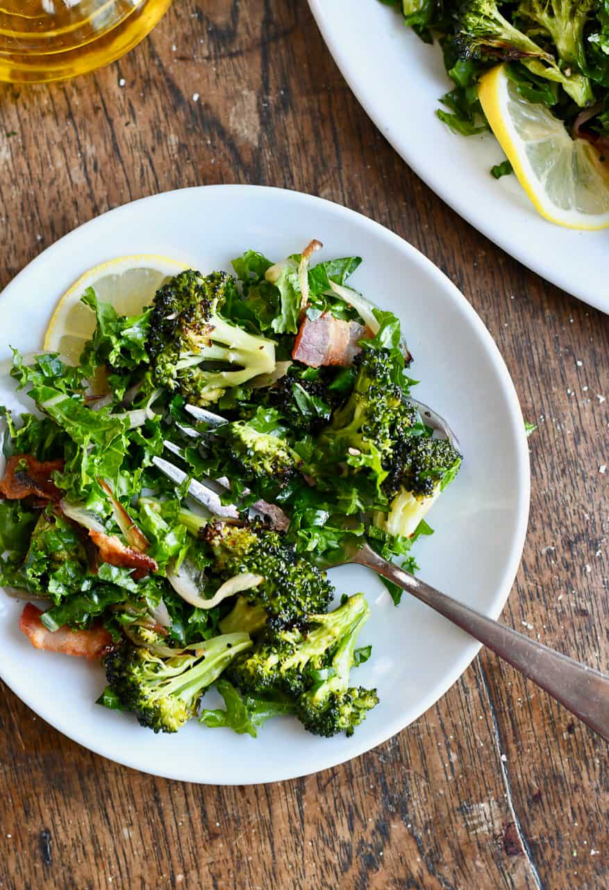 Roasted Broccoli and Kale Salad plate and fork