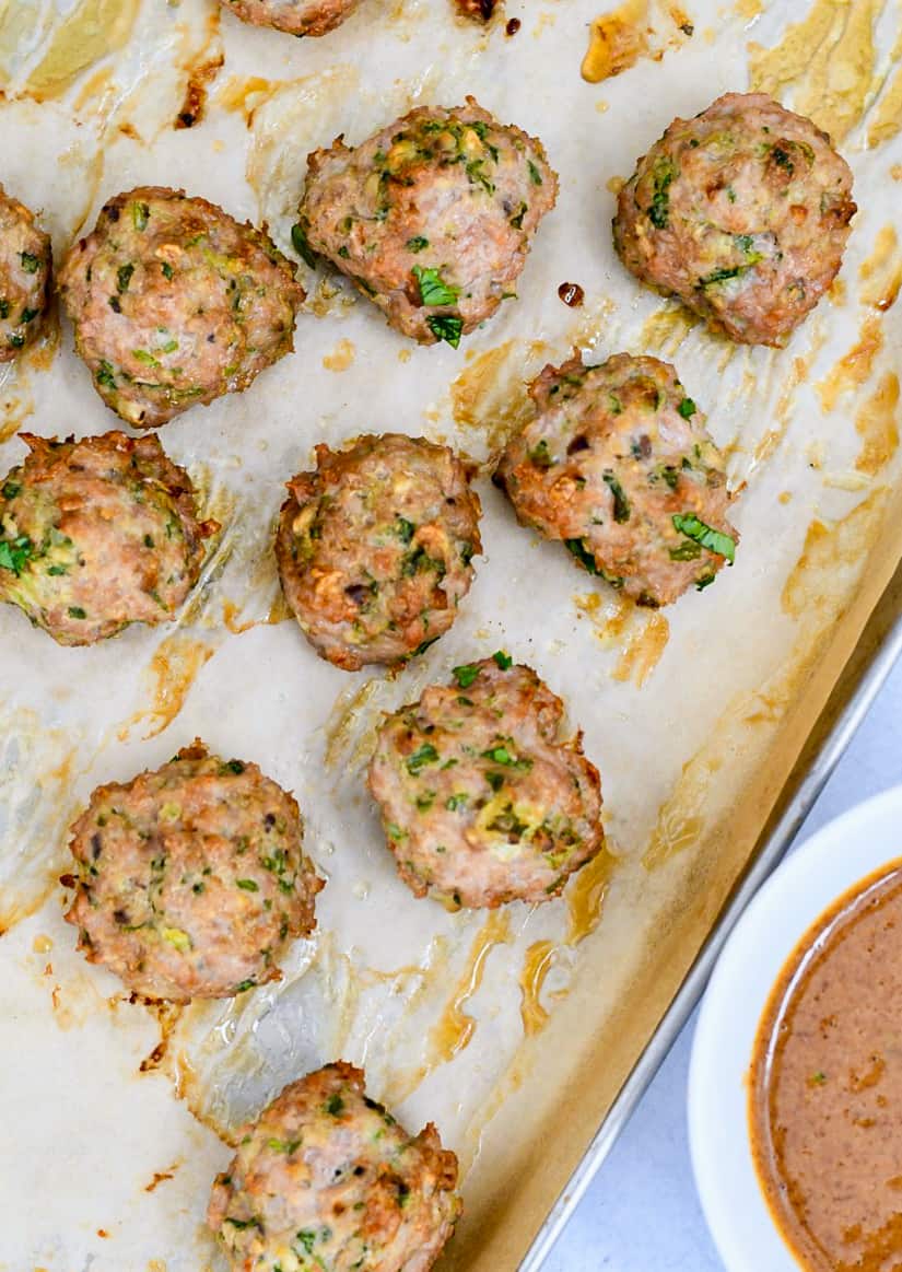 Asian Meatballs on tray cooked