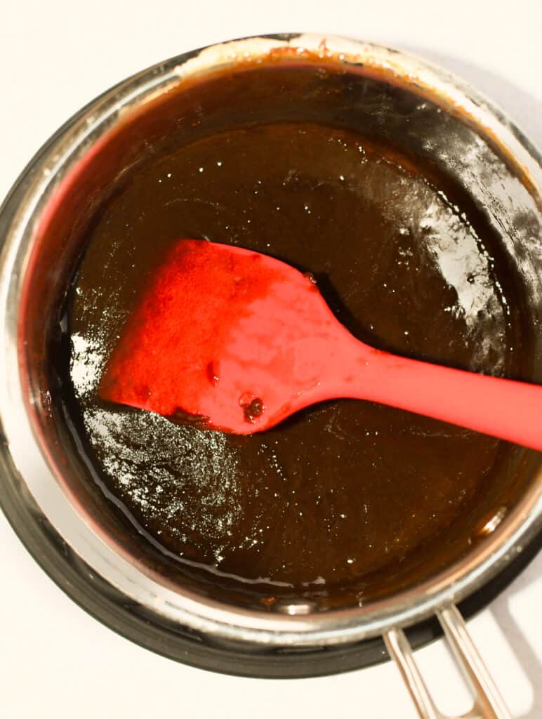 Chocolate Turtle Candies (Paleo Vegan) caramel in pot