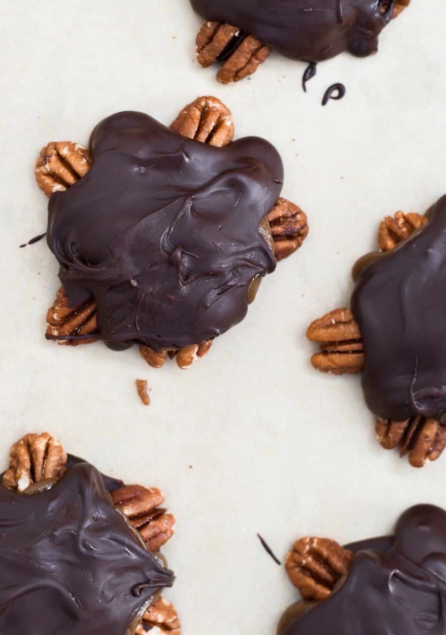 Chocolate Turtle Candies (Paleo Vegan) close up