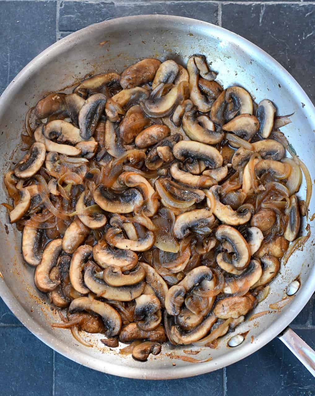 Paleo Mushroom Chicken mushroom cooking in pan
