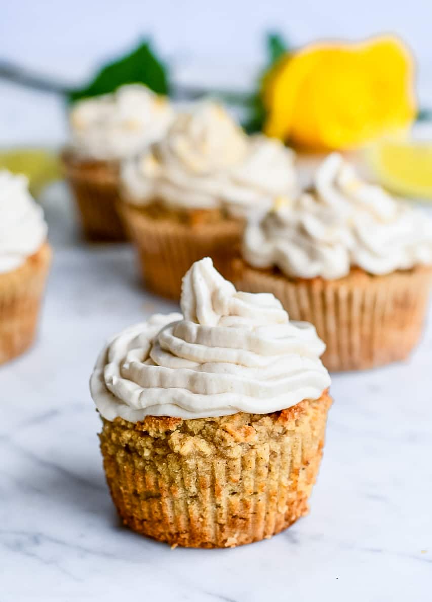 Lemon Cupcakes with Vanilla Frosting close up