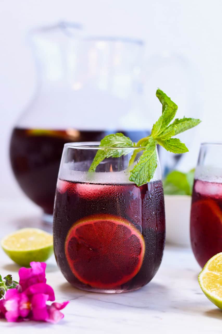 Hibiscus Iced Tea glass with mint