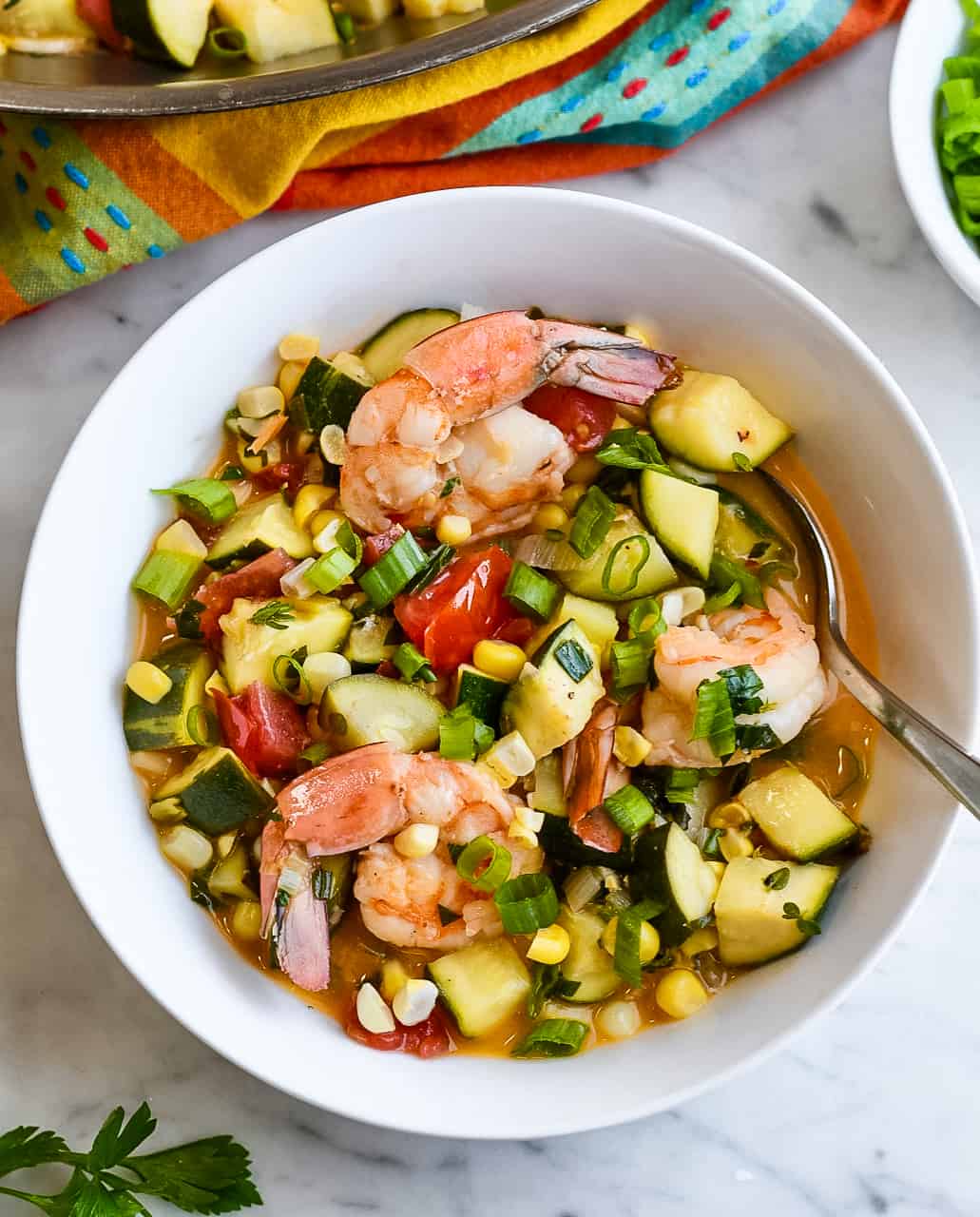 Easy Shrimp and Summer Vegetables serving in bowl