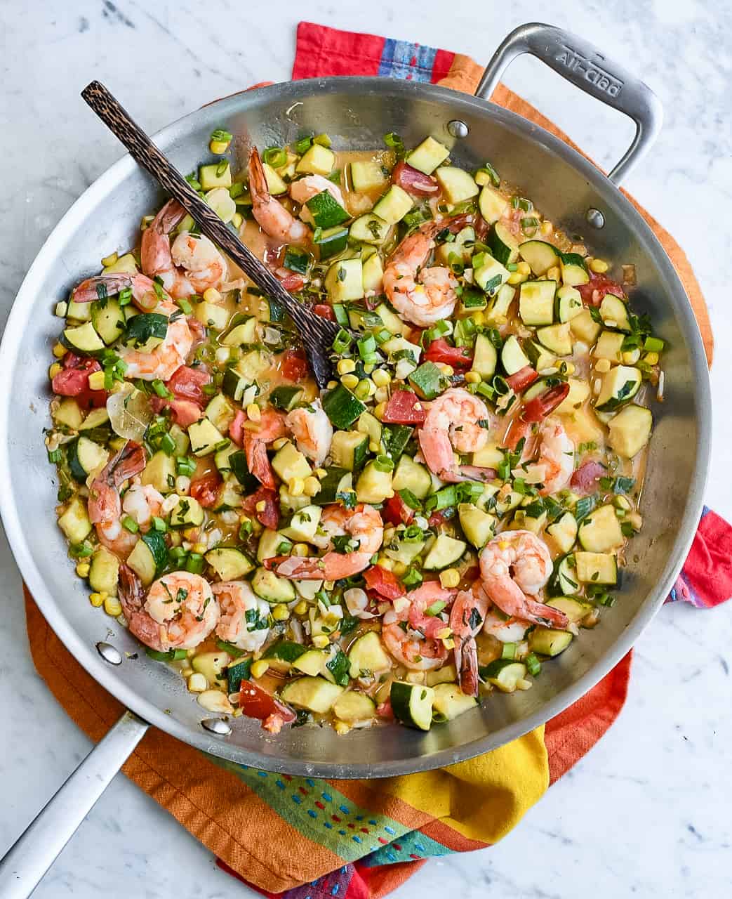 Easy Shrimp and Summer Vegetables in pan