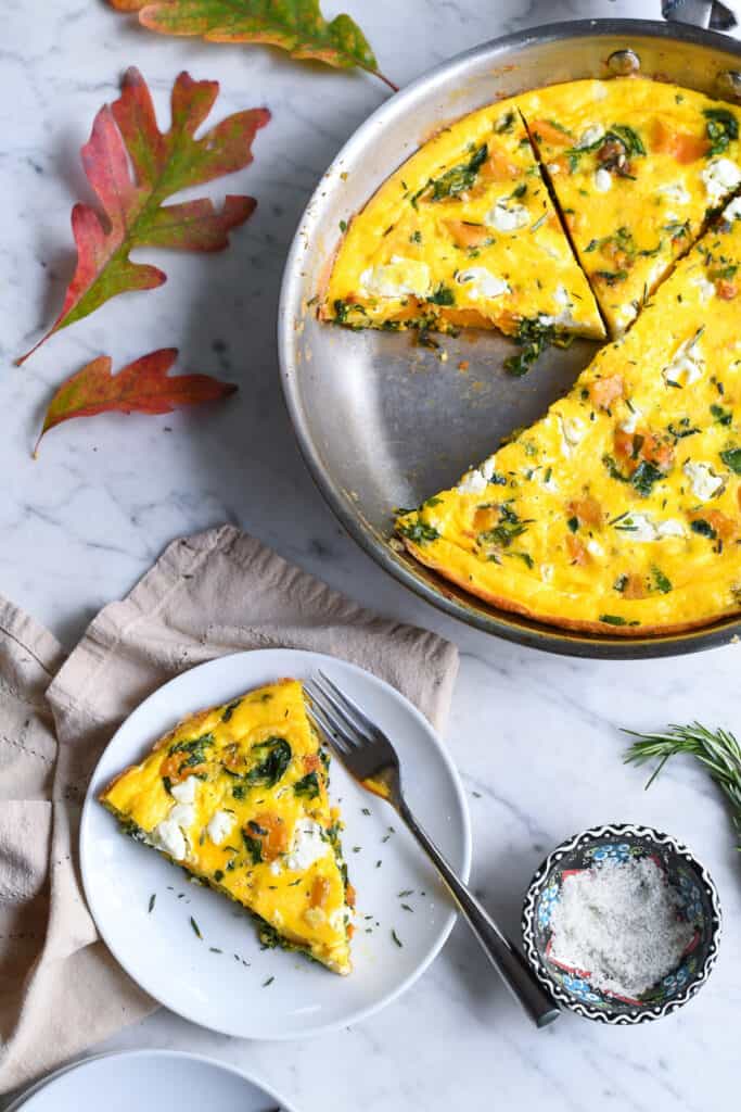 Kale and Butternut Squash Frittata plate and pan