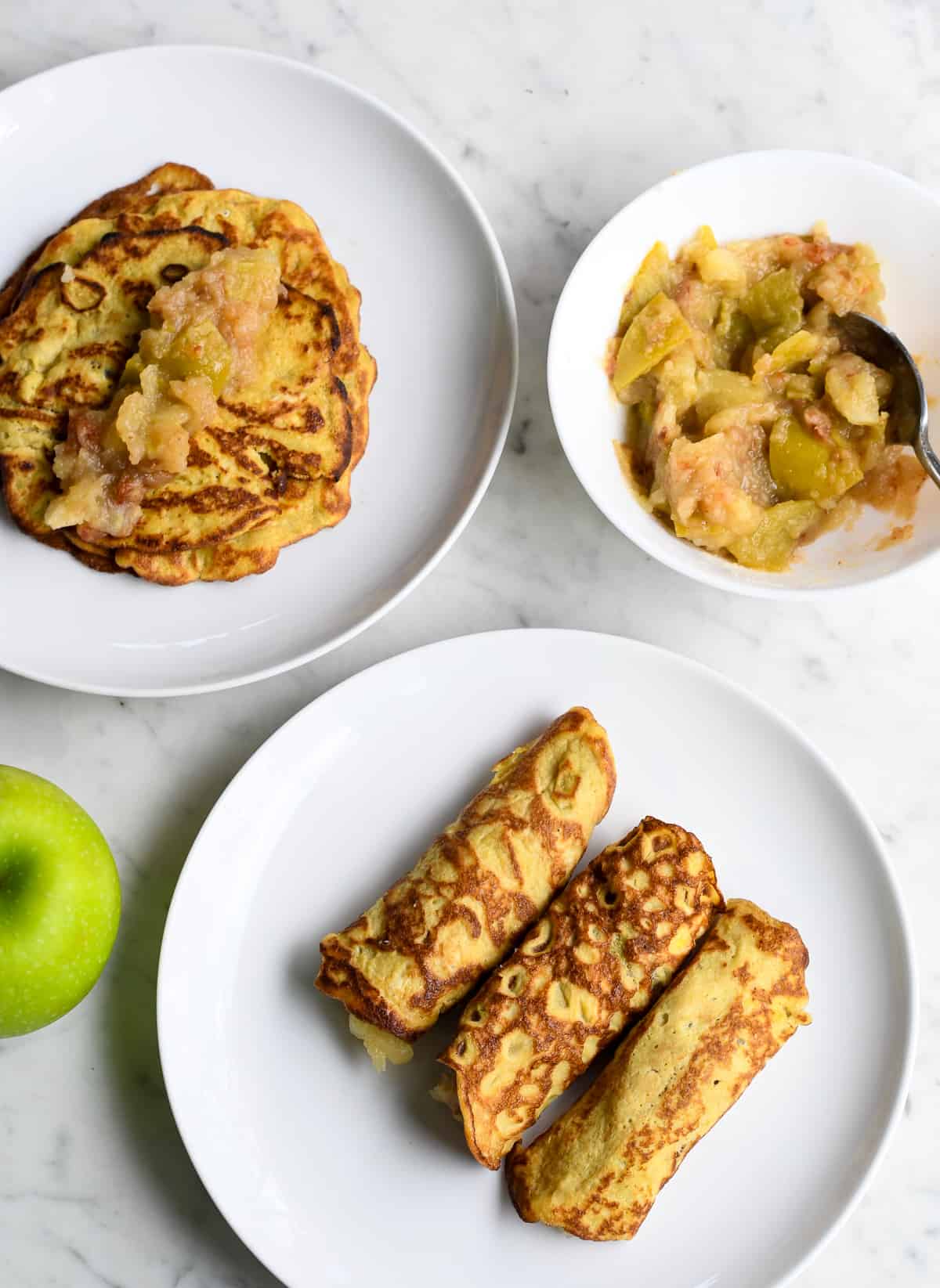Grain free apple crepes with apple filling on side