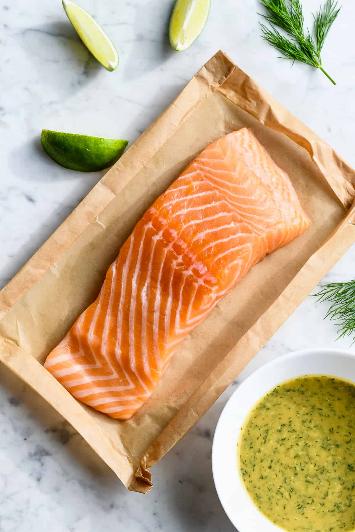 Easy Lime Miso Salmon salmon on parchment for cooking