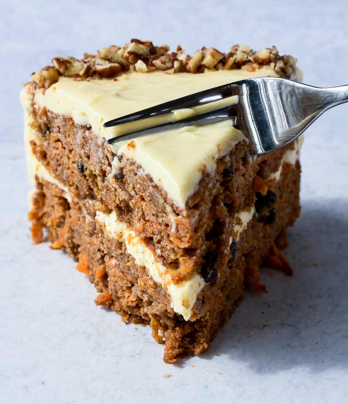 Best Gluten Free Carrot Cake close up with fork