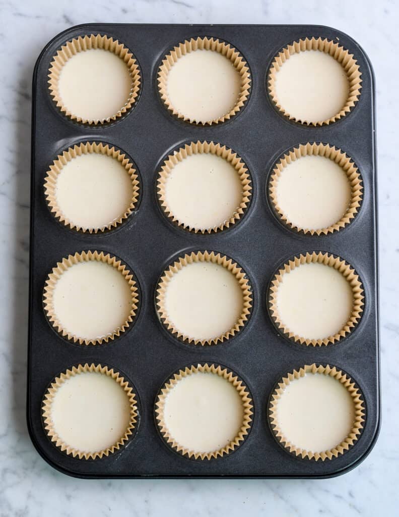 Lemon layer of the Mini Strawberry Cheesecakes in cupcake pan 