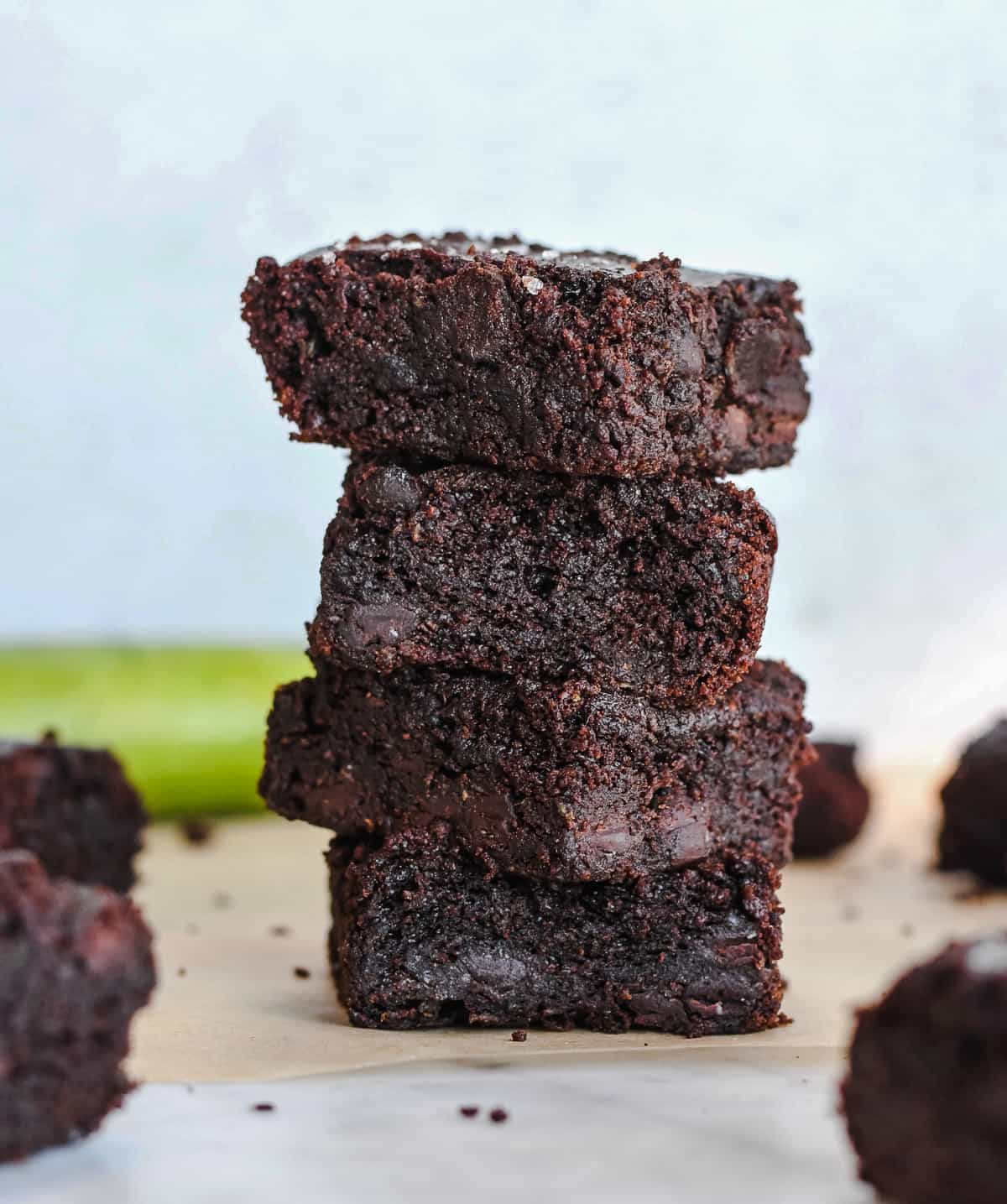 Healthy Zucchini Brownies Gluten Free 3 brownies stacked 