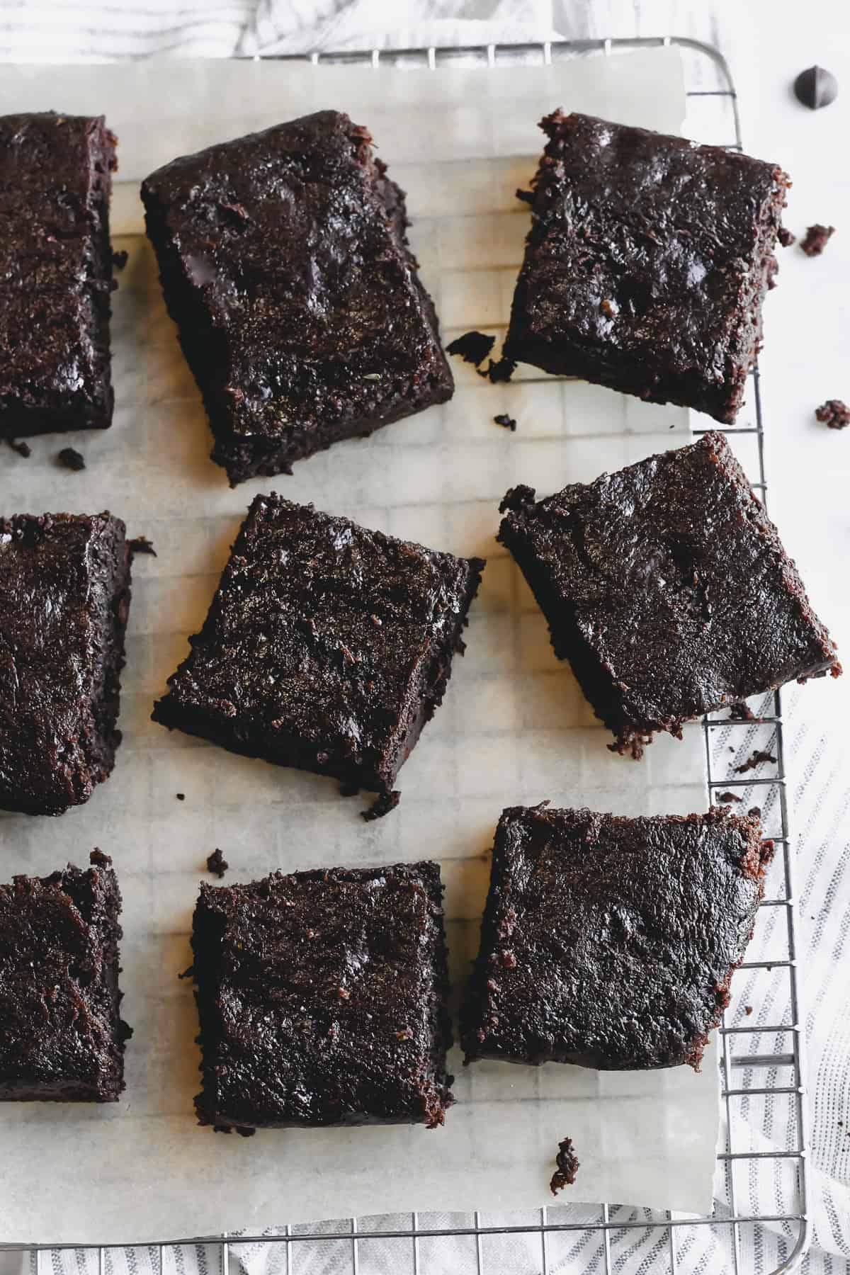 Healthy Zucchini Brownies Gluten Free  on cooling rack cut into squares